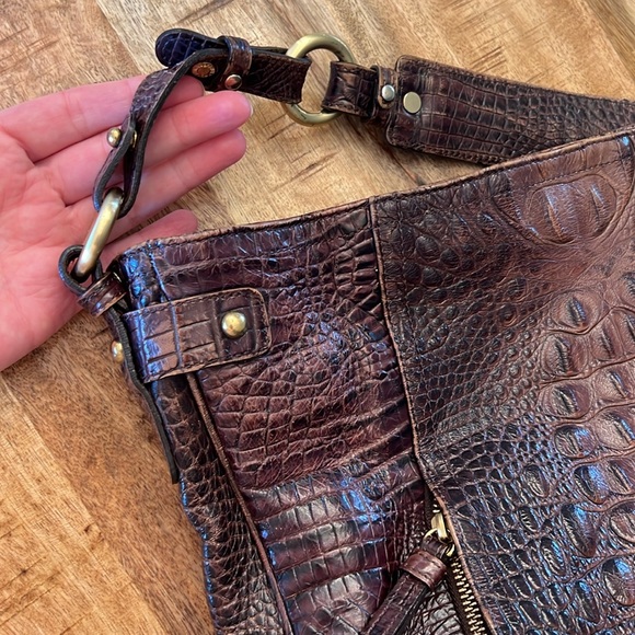 Brahmin 🐊 Chocolate Brown Embossed Leather Shoulder bag - Picture 14 of 14